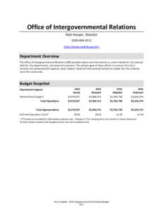 Office of Intergovernmental Relations Nick Harper, Directorhttp://www.seattle.gov/oir  Department Overview