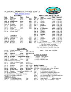 PLEVNA COUGARS ACTIVITIES[removed]WWW.PLEVNAK-12.MT.US FOOTBALL Date Sept. 2