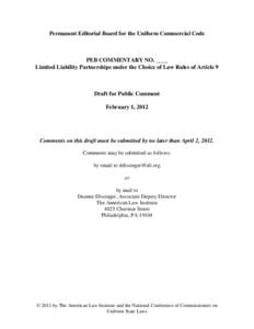 Permanent Editorial Board for the Uniform Commercial Code  PEB COMMENTARY NO. ____ Limited Liability Partnerships under the Choice of Law Rules of Article 9  Draft for Public Comment