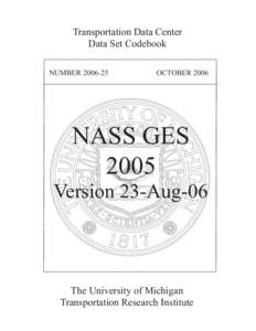 Transportation Data Center Data Set Codebook NUMBEROCTOBER 2006