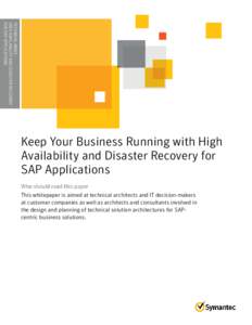 TECHNICAL BRIEF: HIGH AVAILABILITY AND DISASTER RECOVERY .FORSAPAPPLICATIONS ................................