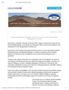 Of f ice of Mauna Kea Management News January 4, 2013