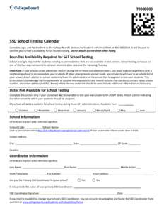 SSD School Testing Calendar - Services for Students with Disabilities