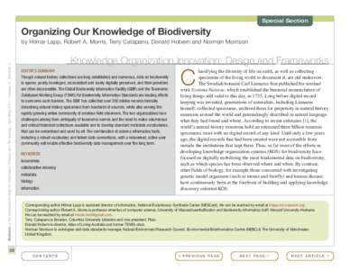 Special Section  Organizing Our Knowledge of Biodiversity Bulletin of the American Society for Information Science and Technology – April/May 2011 – Volume 37, Number 4