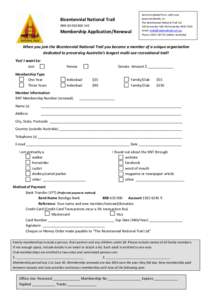 Bicentennial National Trail ABN[removed]Membership Application/Renewal  Send completed form, with your