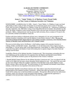 ALABAMA SECURITIES COMMISSION 770 Washington Ave., Suite 570 Montgomery, Alabama[removed]Mail: Post Office Box[removed]Telephone: ([removed]or[removed]Fax: ([removed]Email: [removed] Website: