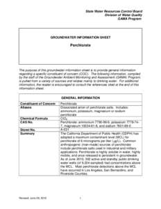 Perchlorate / Water supply and sanitation in the United States / Lockheed Propulsion Company / Fireworks / Drinking water / Ammonium perchlorate / Aerojet / Water pollution / Maximum Contaminant Level / Chemistry / Oxidizing agents / Oxoanions