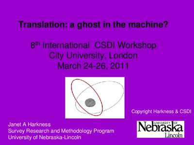 Translation: a ghost in the machine? 8th International CSDI Workshop City University, London March 24-26, 2011  Copyright Harkness & CSDI