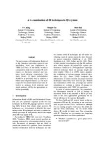 A re-examination of IR techniques in QA system Yi Chang Institute of Computing Technology, Chinese Academy of Sciences, Beijing[removed]