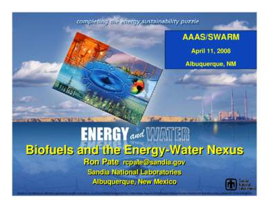 AAAS/SWARM April 11, 2008 Albuquerque, NM Biofuels and the Energy-Water Nexus Ron Pate 