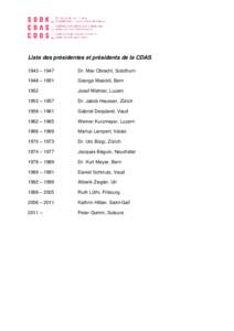 Liste des présidentes et présidents de la CDAS 1943 – 1947 Dr. Max Obrecht, Solothurn  1948 – 1951