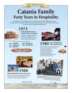 Catania Family  Forty Years in Hospitality Founded in 1973 by Patriarch “V.J.” Catania, the Catania Hospitality Group has grown from a single family restaurant on Cape Cod to an award-winning collection of resorts, s
