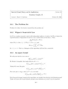 Spectral Graph Theory and its Applications  Lecture 16 Random Graphs, II Lecturer: Daniel A. Spielman