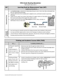 Fifth Grade Reading Newsletter Marking Period 2, Part 2 Learning Goals by Measurement Topic (MT)  MT