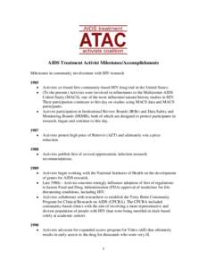 AIDS Treatment Activist Milestones/Accomplishments