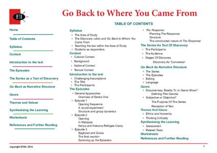 Go Back to Where You Came From TABLE OF CONTENTS Home Table of Contents Syllabus Context