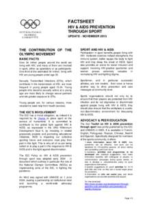 FACTSHEET HIV & AIDS PREVENTION THROUGH SPORT UPDATE - NOVEMBER[removed]THE CONTRIBUTION OF THE