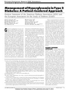 Reviews/Consensus Reports/ADA Statements P O S I T I O N S T A T E M E N T  Management of Hyperglycemia in Type 2