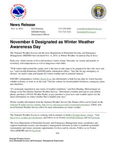 News Release Nov. 6, 2014 Ken Harding HSEMD Public Information Officer