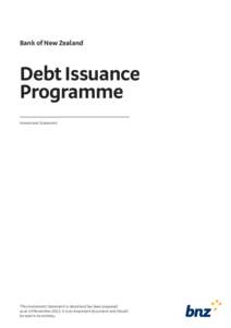 Bank of New Zealand  Debt Issuance Programme Investment Statement