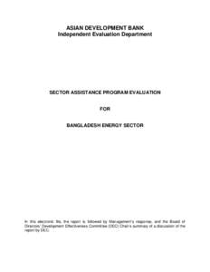 Sector Assistance Program Evaluation (SAPE) for the Energy Sector in Bangladesh