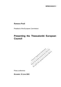 Romano Prodi President of the European Commission - Presenting the Thessaloniki European Council