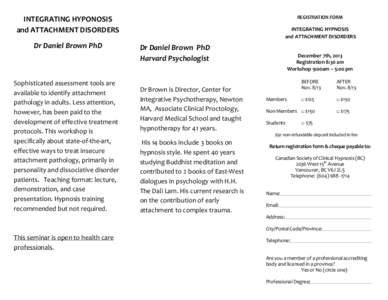 REGISTRATION FORM  INTEGRATING HYPONOSIS and ATTACHMENT DISORDERS Dr Daniel Brown PhD