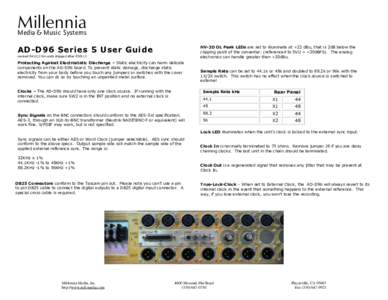 Millennia Media & Music Systems AD-D96 Series 5 User Guide  HV-3D OL Peak LEDs are set to illuminate at +22 dBu, that is 2dB below the