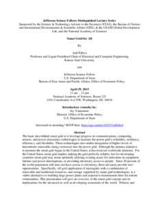 Jefferson Science Fellows Distinguished Lecture Series Sponsored by the Science & Technology Adviser to the Secretary (STAS), the Bureau of Oceans and International Environmental & Scientific Affairs (OES), & the USAID G