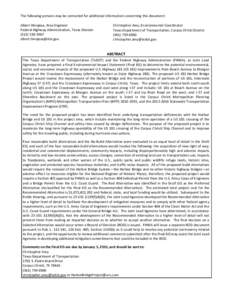 FHWA-TX-EIS[removed]F US 181 Improvements from Beach Avenue to Morgan Avenue at the Crosstown Expressway/Final Section 4(f) Evaluation, Harbor Bridge Project; Nueces County, Texas; Final Environmental Impact Statement (F