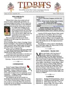 Newsletter of the West Valley Genealogical Society Serving Arizona and around the World Editor, Charlie Mannino Volume 40, Issue 6, September 2012 L