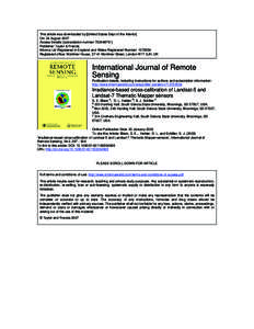 This article was downloaded by:[United States Dept of the Interior] On: 24 August 2007 Access Details: [subscription number[removed]Publisher: Taylor & Francis Informa Ltd Registered in England and Wales Registered Nu