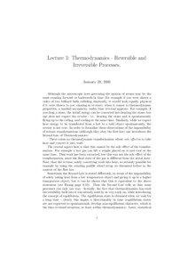 Lecture 3: Thermodynamics - Reversible and Irreversible Processes. January 28, 2005