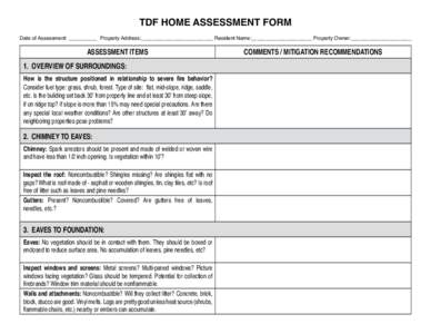 TDF Home Assessment Form Date of Assessment:___________ Property Address:_________________________ Resident Name:_____________________ Property Owner:_____________________ Assessment Items 1. Overview of surroundings: Ho