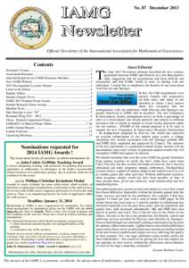 IAMG Newsletter No. 87 December[removed]Official Newsletter of the International Association for Mathematical Geosciences