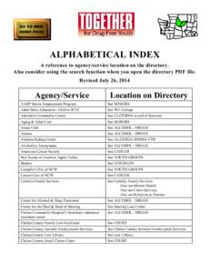 Http://webpages.charter.net/starjim  ALPHABETICAL INDEX A reference to agency/service location on the directory. Also consider using the search function when you open the directory PDF file. Revised July 26, 2014