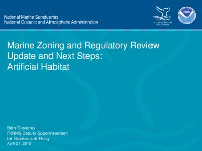 Marine Zoning and Regulatory Review Update and Next Steps: Artificial Habitat Beth Dieveney FKNMS Deputy Superintendent