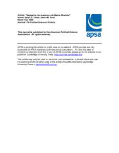 Article: “Navigating the Academic Job Market Minefield” Author: Ralph G. Carter; James M. Scott Issue: Sep[removed]Journal: PS: Political Science & Politics