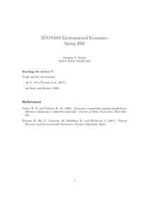 ECON4910 Environmental Economics Spring 2016 Tuesday 8. March Aud 6, Eilert Sundts hus