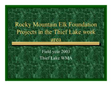 Rocky Mountain Elk Foundation Projects in the Thief Lake work area Field year 2003 Thief Lake WMA