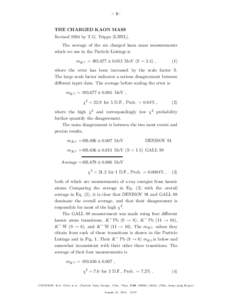 – 1–  THE CHARGED KAON MASS Revised 1994 by T.G. Trippe (LBNL). The average of the six charged kaon mass measurements which we use in the Particle Listings is