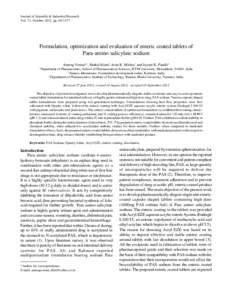Journal of Scientific VERMA &etIndustrial al: FORMULATION, Research OPTIMIZATION AND EVALUATION OF ENTERIC COATED TABLETS