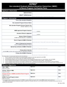 ECFMG®  Non-standard Graduate Medical Education Committee (GMEC) & Parent Program Verification Form Applicant Information Applicant Name: