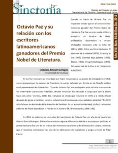 ISSN: 1562-384X Revista de Filosofía y Letras Departamento de Filosofía / Departamento de Letras Cuando se habla de Octavio Paz, es