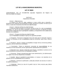 LEY DE LA MANCOMUNIDAD MUNICIPAL LEY Nº 29029 CONCORDANCIA: R.M. Nº Mancomunidades MunicipalesPCM