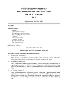 John Edzerza / Don Inverarity / Steve Nordick / Committee of the Whole / Politics of Canada / 32nd Yukon Legislative Assembly / Year of birth missing / Yukon / Brad Cathers