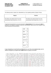 ENGLISH FOR INTERNATIONAL STUDENTS UNIT KIBBITZER 29 Making Measurements