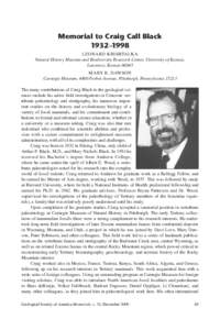 Memorial to Craig Call Black 1932–1998 LEONARD KRISHTALKA Natural History Museum and Biodiversity Research Center, University of Kansas, Lawrence, Kansas[removed]MARY R. DAWSON