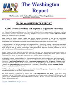 The Washington Report The Newsletter of the National Association of Police Organizations Representing America’s Finest  May 19, 2014