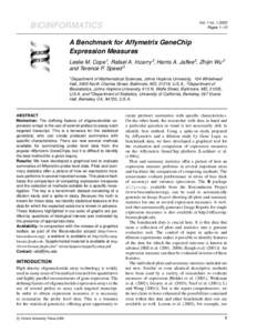 Vol. 1 no[removed]Pages 1–10 BIOINFORMATICS A Benchmark for Affymetrix GeneChip Expression Measures